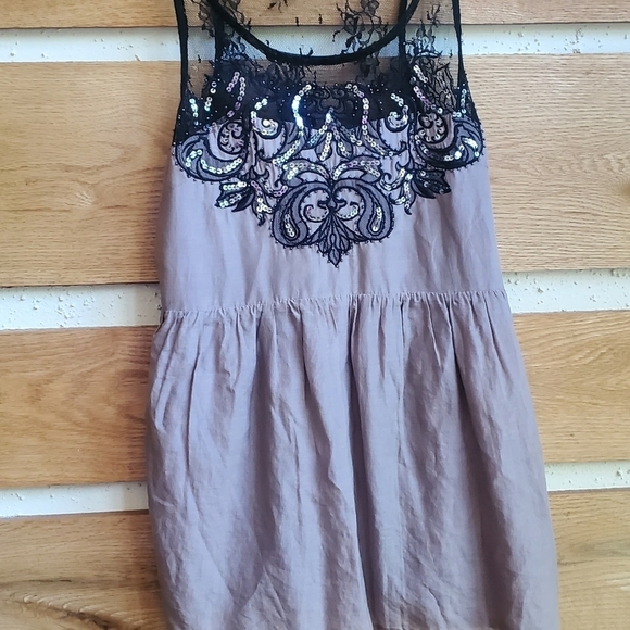 Miss Me Sequined Lace Peplum Silk Blend Sz. L Baby Doll Tank Blouse Camisole Top - Picture 4 of 11